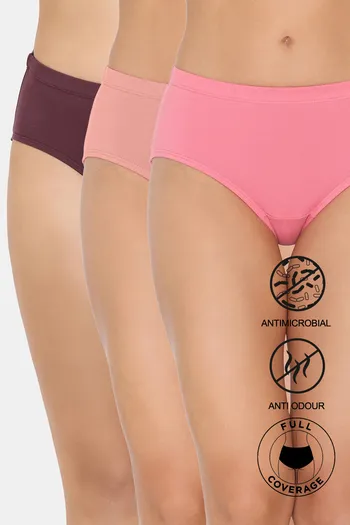 Buy Zivame Anti-Microbial Medium Rise Full Coverage Hipster Panty (Pack of 3) - Assorted